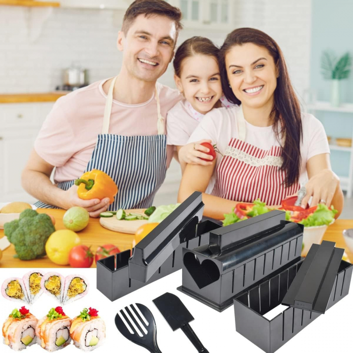 *LICHIDARE STOC* Set ustensile pentru facut sushi Flippy, 10 piese, forma inima inclus, 3 forme clasice, extensibil, finisaj lucios, material ABS, curatare usoara, negru [4]