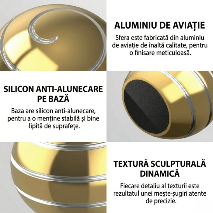 Sfera Fidget Spinner Metalic, Flippy, Corp Aliaj Zinc, Rulment Inox, Jucarie Antistres pentru Focus si Relaxare, Diametru 40 mm, Gadget pentru Birou, Scoala, Cadou pentru Copii si Adulti, Auriu [4]