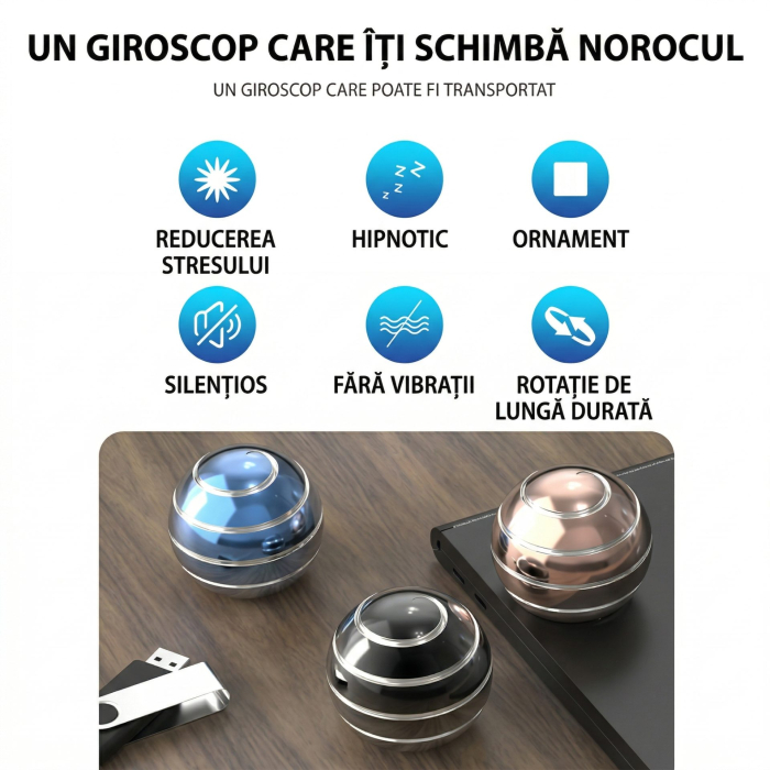 Sfera Fidget Spinner Metalic, Flippy, Corp Aliaj Zinc, Rulment Inox, Jucarie Antistres pentru Focus si Relaxare, Diametru 40 mm, Gadget pentru Birou, Scoala, Cadou pentru Copii si Adulti, Roz [3]