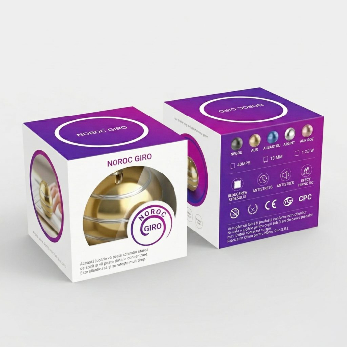 Sfera Fidget Spinner Metalic, Flippy, Corp Aliaj Zinc, Rulment Inox, Jucarie Antistres pentru Focus si Relaxare, Diametru 40 mm, Gadget pentru Birou, Scoala, Cadou pentru Copii si Adulti, Auriu [7]