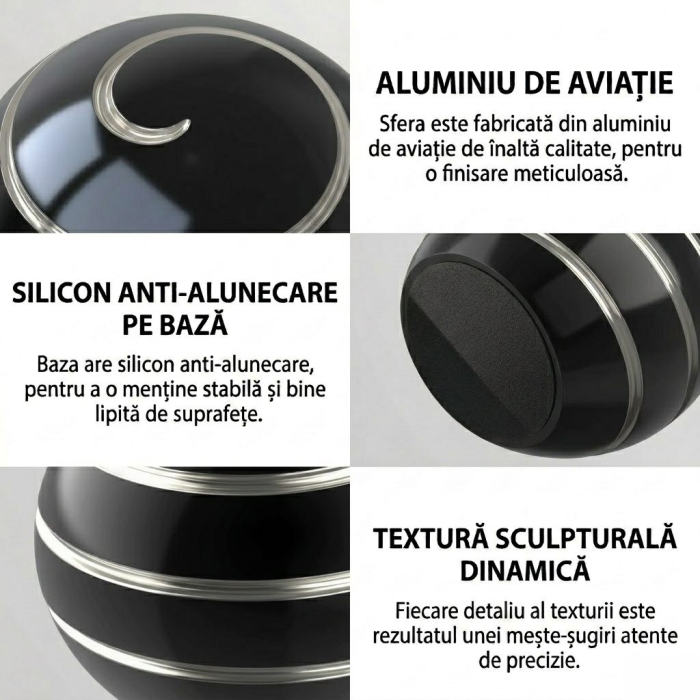 Sfera Fidget Spinner Metalic, Flippy, Corp Aliaj Zinc, Rulment Inox, Jucarie Antistres pentru Focus si Relaxare, Diametru 40 mm, Gadget pentru Birou, Scoala, Cadou pentru Copii si Adulti, Negru [2]