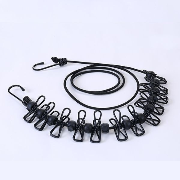 Sfoara pentru Uscarea Hainelor, Flippy, Portabila, 12 Clips-uri Incluse, 180 cm, PP Cablu de Otel, Negru [5]