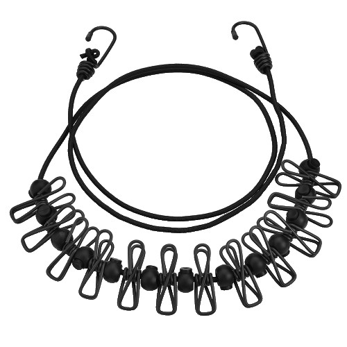 Sfoara pentru Uscarea Hainelor, Flippy, Portabila, 12 Clips-uri Incluse, 180 cm, PP Cablu de Otel, Negru [1]