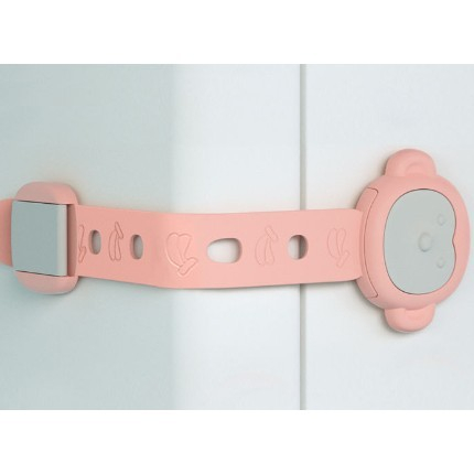 Siguranta pentru Usi Copii, Flippy, Sistem de Blocare Sertare, Dulap, Frigider, Adeziv, cu Sistem de Inchidere Dublu, Model Maimutica, Roz [2]