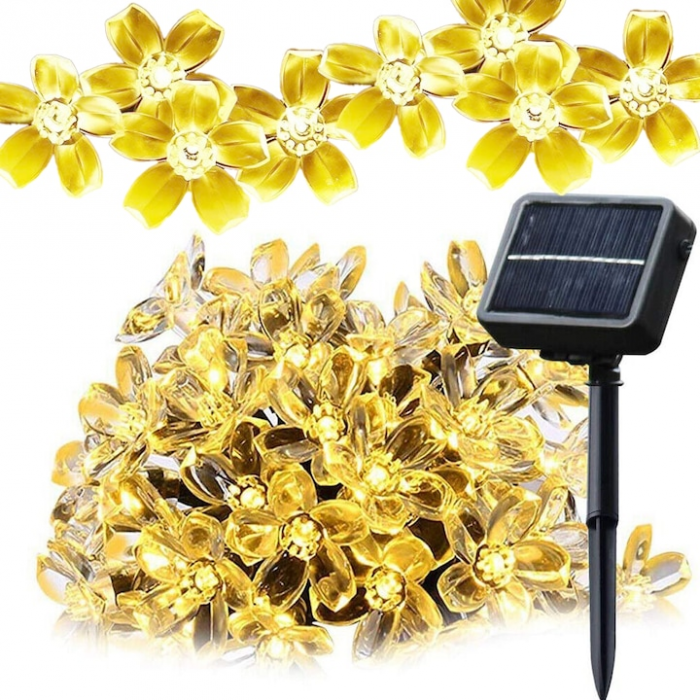Ghirlanda luminoasa solara Flori de Cires cu 50 LED-uri, alb calda, 6.5 m [1]