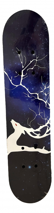 Skateboard 60 cm din lemn, pentru copii, Greutate maxima 30 kg, Model Caprioara, Albastru inchis [2]