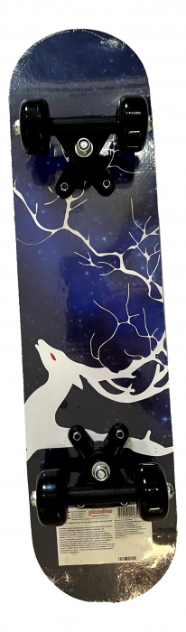 Skateboard 60 cm din lemn, pentru copii, Greutate maxima 30 kg, Model Caprioara, Albastru inchis [3]