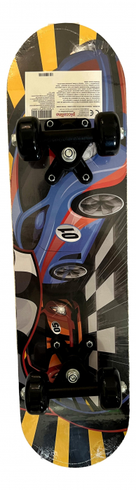 Skateboard 60 cm din lemn, pentru copii, Greutate maxima 30 kg, Model Masini de curse, Multicolor [3]