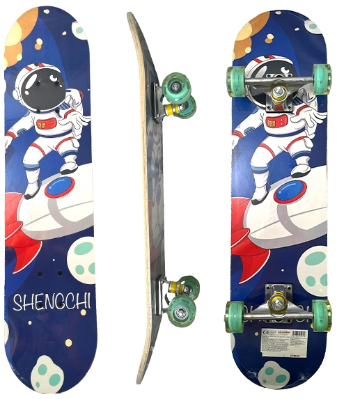 Skateboard 80 cm din lemn, Suport din Aliaj Aluminiu, Greutate maxima 70 kg, Model Astronaut, Albastru [1]