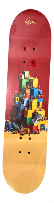 Skateboard 80 cm din lemn, Suport din Aliaj Aluminiu, Greutate maxima 70 kg, Model Lego, Galben/Rosu [2]