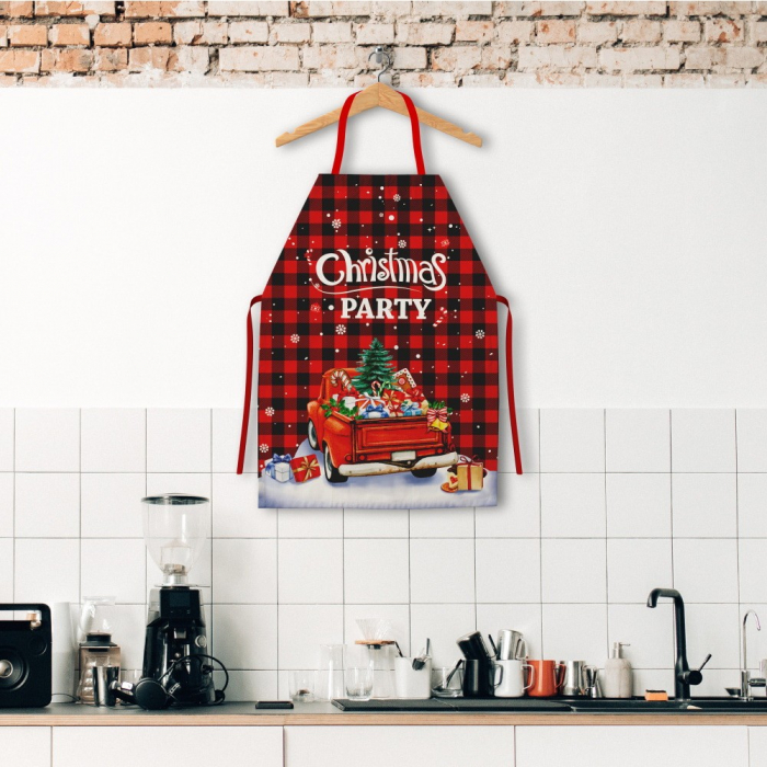 Sort de Bucatarie Decorativ, Flippy, Tema Craciun, 50 x 70 cm, Model Christmas Party, din Poliester, Rosu [2]