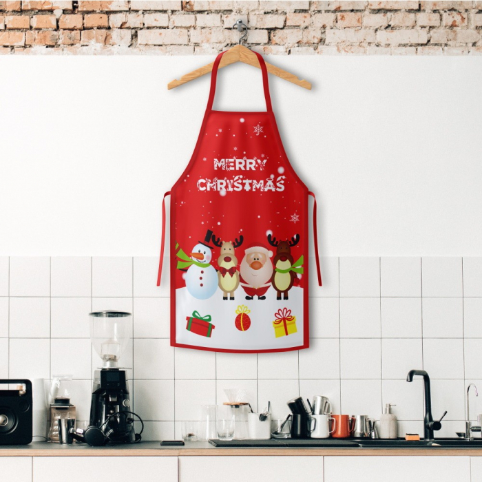 Sort de Bucatarie Decorativ, Flippy, Tema Craciun, 50 x 70 cm, Model Merry Christmas, din Poliester, Rosu [6]
