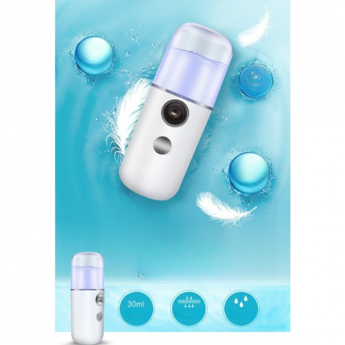 Spray de Hidratare Facială cu Tehnologie Nano, Flippy, Hidratare, Igienizare, Abur Rece, Încărcare USB, Capacitate 30 mL, 10cm, Alb [5]