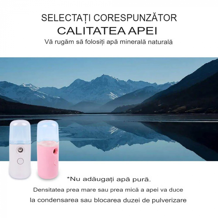 Spray de Hidratare Facială cu Tehnologie Nano, Flippy, Hidratare, Igienizare, Abur Rece, Încărcare USB, Capacitate 30 mL, 10cm, Alb [10]