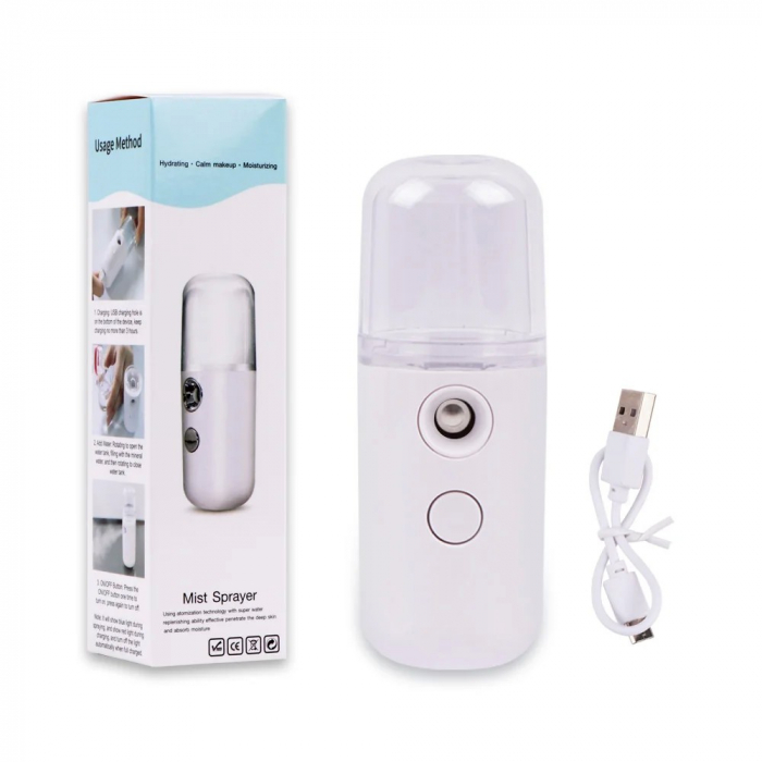 Spray de Hidratare Facială cu Tehnologie Nano, Flippy, Hidratare, Igienizare, Abur Rece, Încărcare USB, Capacitate 30 mL, 10cm, Alb [4]