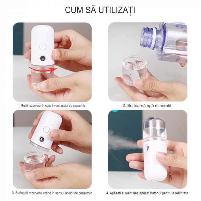 Spray de Hidratare Facială cu Tehnologie Nano, Flippy, Hidratare, Igienizare, Abur Rece, Încărcare USB, Capacitate 30 mL, 10cm, Alb [9]
