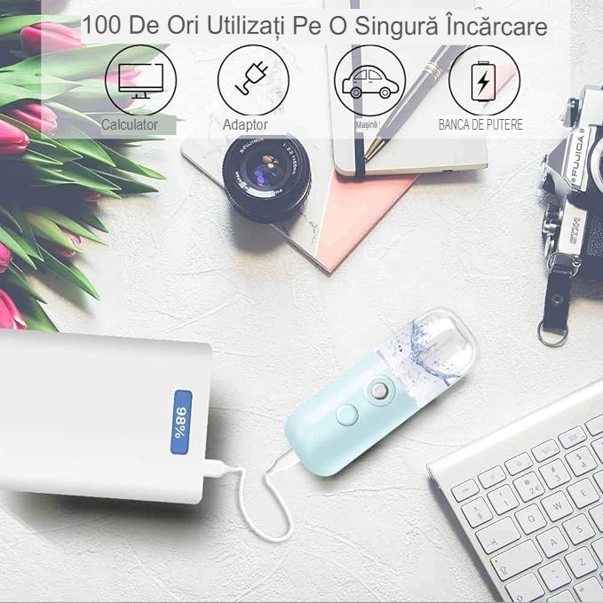 Lichidare Spray de Hidratare Facială cu Tehnologie Nano, Flippy, Hidratare, Igienizare, Abur Rece, Încărcare USB, Capacitate 30 mL, 10cm, Albastru [7]
