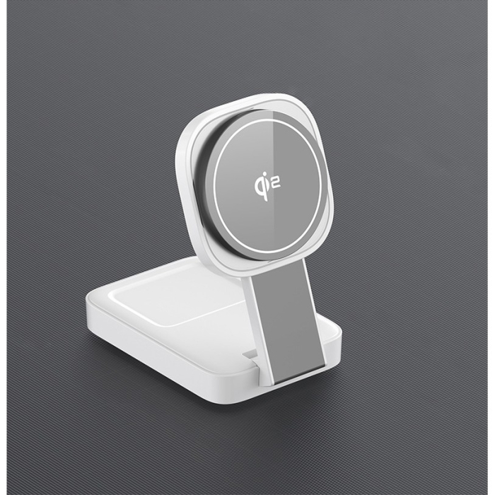 Statie de Incarcare MagSafe 3 in 1, Flippy, Magnetica Wireles Charger, Compatibil cu Apple iPhone, iWatch, AirPods, New Design, Max 23W, 11 x 6.5 x 2.9 cm Alb Ivory [5]