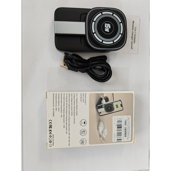 Statie de Incarcare MagSafe 3 in 1, Flippy, Magnetica Wireles Charger, Compatibil cu Apple iPhone, iWatch, AirPods, New Design, Max 23W, 11 x 6.5 x 2.9 cm, Negru [8]