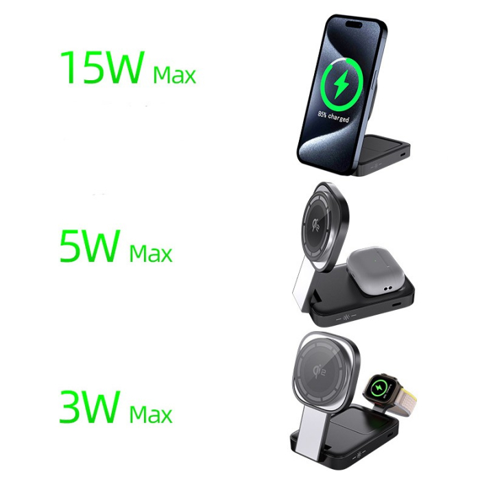 Statie de Incarcare MagSafe 3 in 1, Flippy, Magnetica Wireles Charger, Compatibil cu Apple iPhone, iWatch, AirPods, New Design, Max 23W, 11 x 6.5 x 2.9 cm, Negru [4]