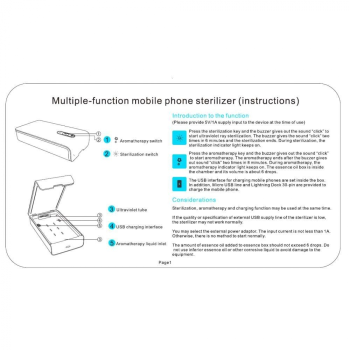 Sterilizator UV Alb pentru telefoane, cu functie difuzor aromatherapy si incarcare USB [2]