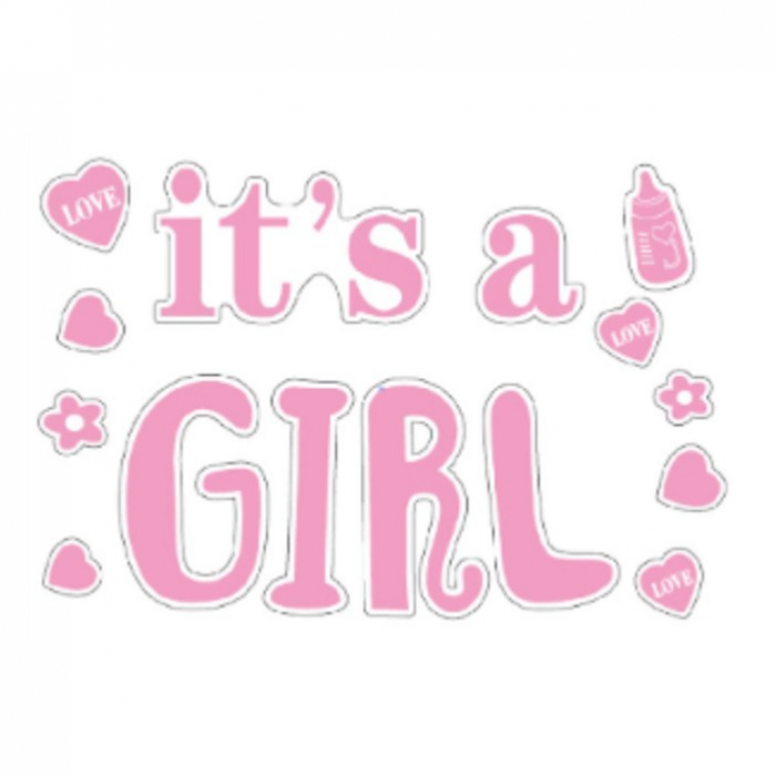 Sticker Autocolant, Flippy, Tematica Gender Reveal, Model Scris It&#039;s a Girl, 19.5x27.5 cm, Roz [1]
