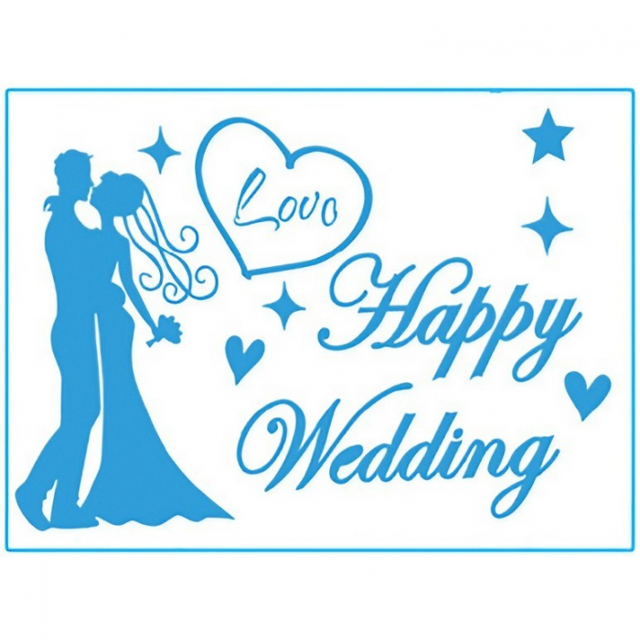 Sticker Autocolant, Flippy, Tematica Nunta, Model Scris Happy Wedding, 21x29 cm, Albastru [1]