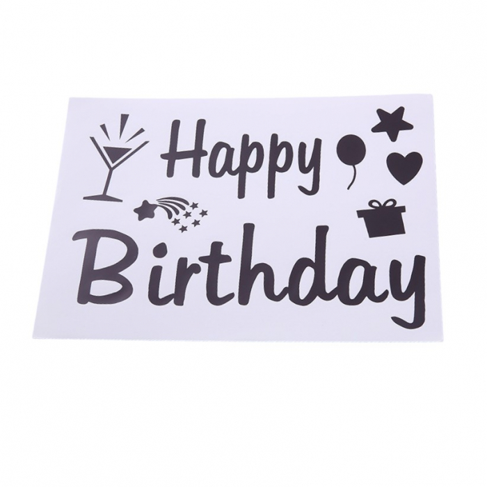 Sticker Autocolant pentru Baloane, Flippy, Tematica Aniversare, Model Happy Birthday, 29x21 cm, Negru [1]