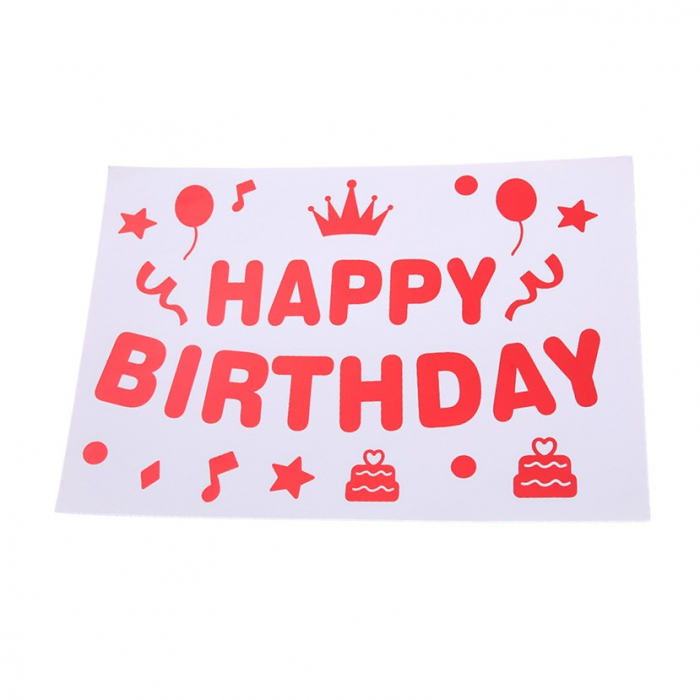Sticker Autocolant pentru Baloane, Flippy, Tematica Aniversare, Model Happy Birthday, 29x21 cm, Rosu [1]