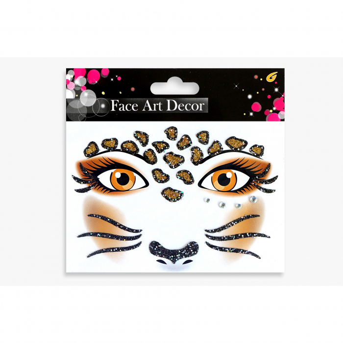 Sticker Temporar pentru Fata, Flippy, pentru Machiaj, Art Face pentru Petrecere, Model Leopard, Maro [1]