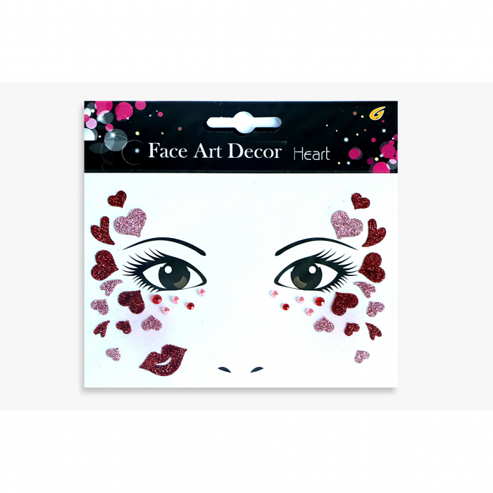 Sticker Temporar pentru Fata, Flippy, pentru Machiaj, Art Face pentru Petrecere, Tema Ziua Indragostitilor, Model cu Inimioare, Multicolor [1]