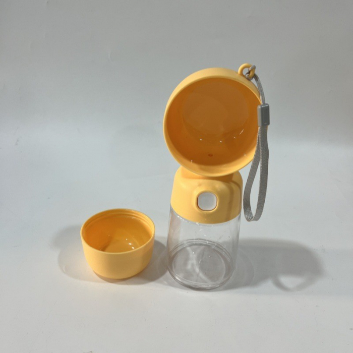 Sticla Animale, Flippy, Portabila, pentru Hrana si Apa, din ABS, 400 ml/182 ml, 25.5 x 8 x 9 cm, Galben [2]