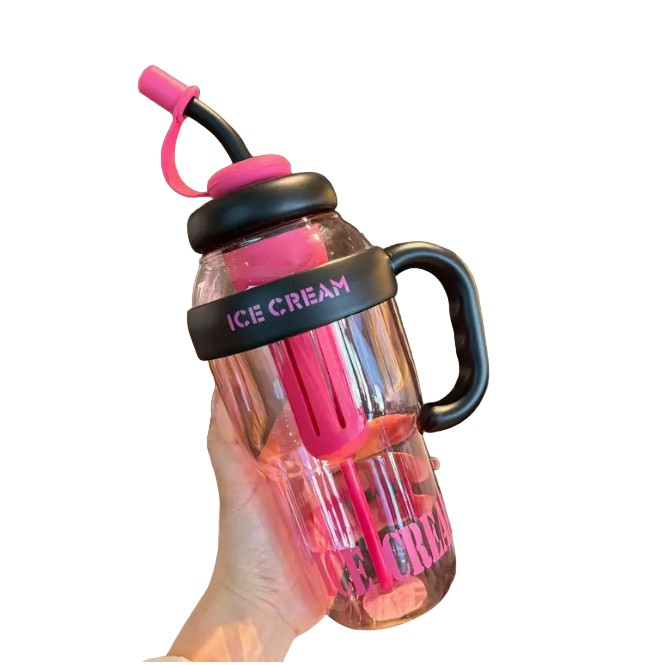 Sticla de Apa, Flippy, Termica, Mentinere 6 Ore, 1400 mL, cu Pai si Capac, PP si Silicon, cu Maner Negru, 25.5x7.5 cm, Roz [1]