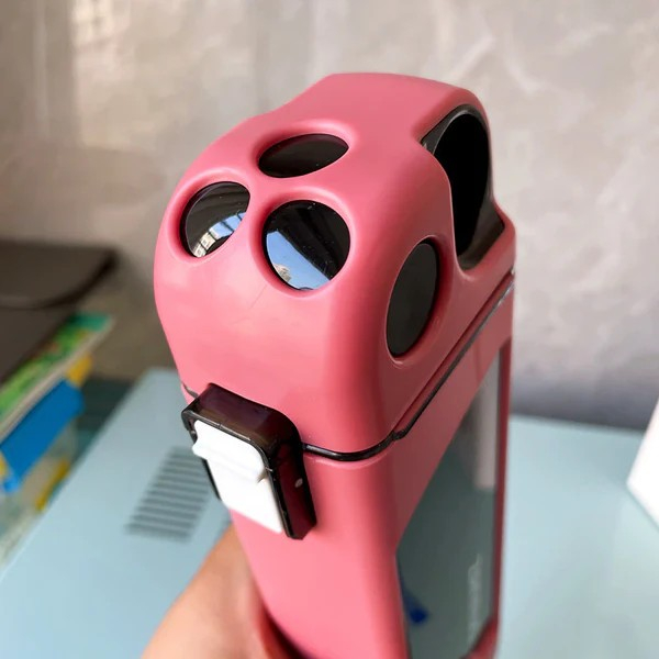 Sticla de Apa pentru Sport, Flippy, 350 ml, cu Pai si Capac, 23x7x4.4 cm, Buton de Blocare, din PC, Roz [3]