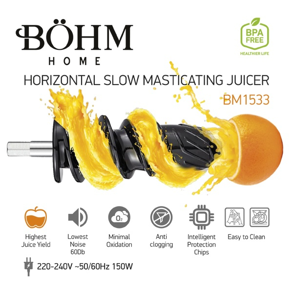 Storcator cu presare la rece pentru fructe si legume, 150 W, Material Fara BPA, BoHM BM1533 [2]