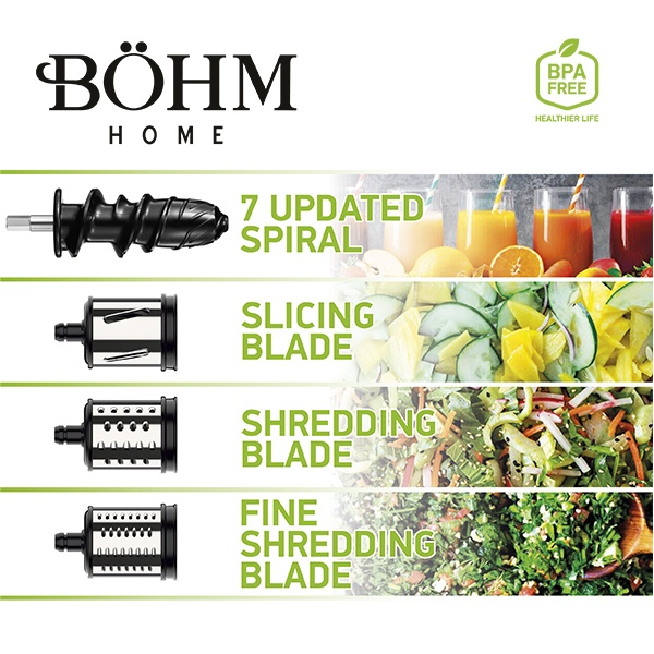 Storcator de fructe si legume cu presare la rece si razatoare multifunctionala, 150 W,Material Fara BPA, BoHM BM1533SM [5]
