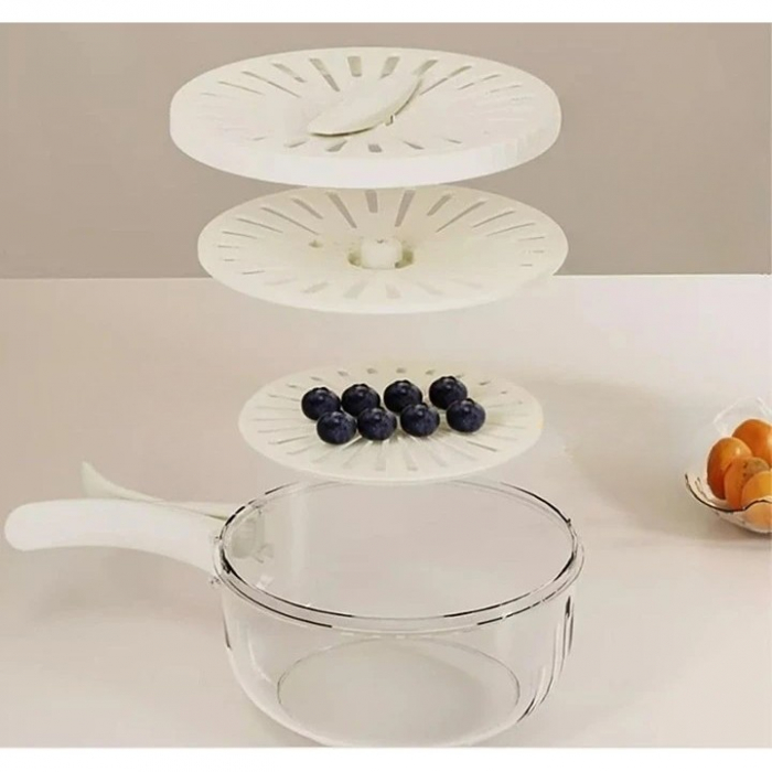 Strecuratoare 2 in 1 pentru Fructe si Legume, Flippy, Cos de Scurgere si Cutie de Depozitare, 15.5 x 8.3 cm, din PP, cu Maner si Capac, Alb [4]