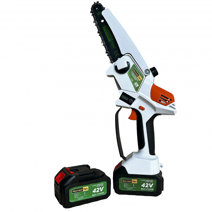 *Super oferta* Mini fierastrau Mustang, 2 acumulatori, 42 V, 8Ah, 3 lanturi, 2 lame, rezervor ulei, afisaj led, sistem ungere lant, lama 15 cm [2]