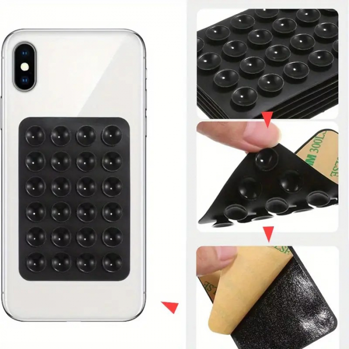 Suport Adeziv Universal, Flippy, pentru Telefon/Tableta, cu 24 Ventuze, potrivit pentru Tik-Tok/Selfie/Vizionare Video, din Silicon, 8 x 5.5 x 1 cm, Negru [5]