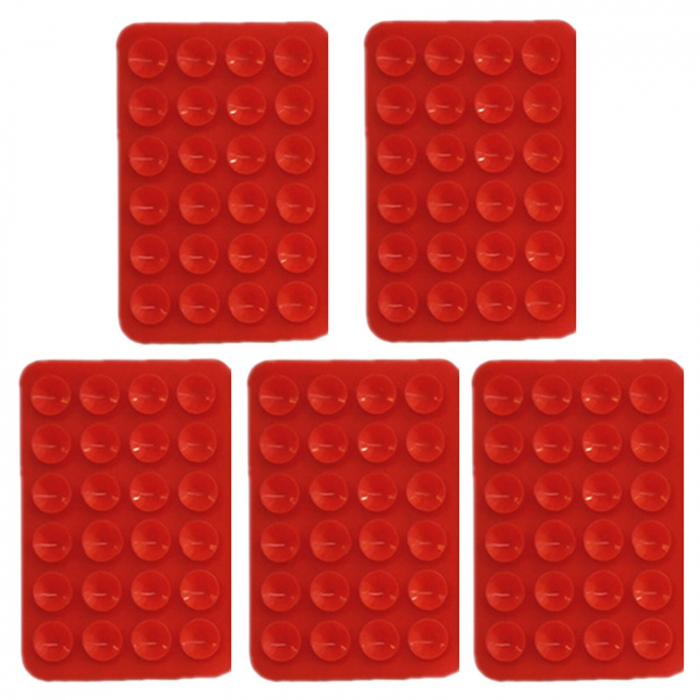 Suport Adeziv Universal, Flippy, pentru Telefon/Tableta, cu 24 Ventuze, potrivit pentru Tik-Tok/Selfie/Vizionare Video, din Silicon, 8 x 5.5 x 1 cm, Rosu [4]