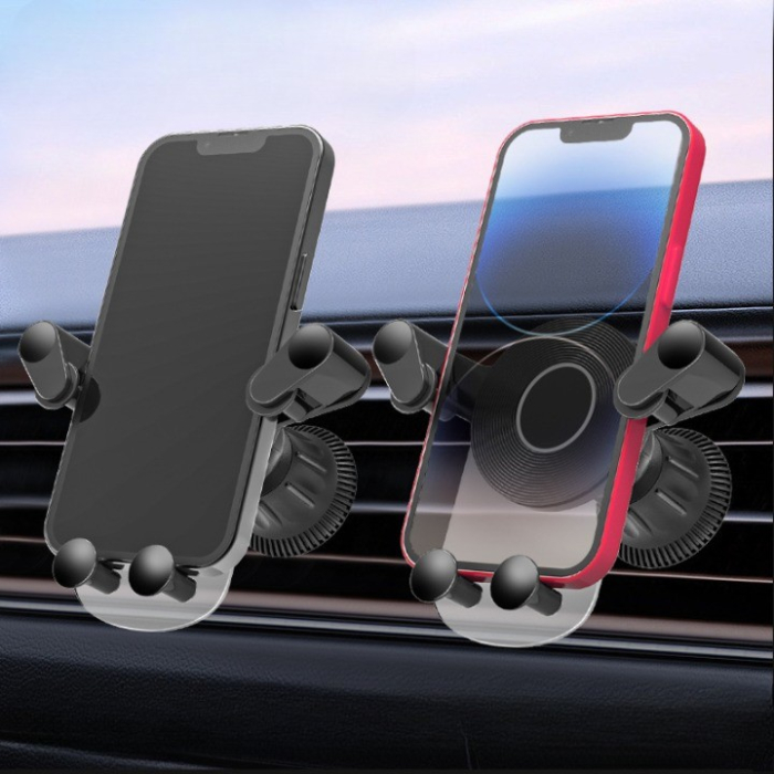 Suport Auto de Telefon, Flippy, pentru Ventilatie, din ABS, cu Clipsuri, Rotativ, 12x9.5x12 cm, Negru-Transparent [4]