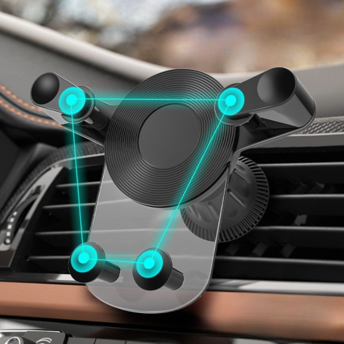 Suport Auto de Telefon, Flippy, pentru Ventilatie, din ABS, cu Clipsuri, Rotativ, 12x9.5x12 cm, Negru-Transparent [3]