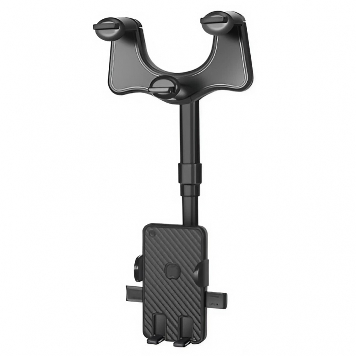 Suport auto Flippy cu atasare la oglinda retrovizoare, rotativ 360 de grade și retractabil, multifuncțional, compatibil cu toate telefoanele mobile, Finisaj Carbon, Negru [1]