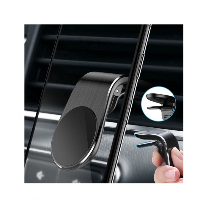 Suport auto Flippy, cu magneti puternici neodim, pentru telefon, tableta, gps, cu prindere pe grila de ventilatie, Negru [5]
