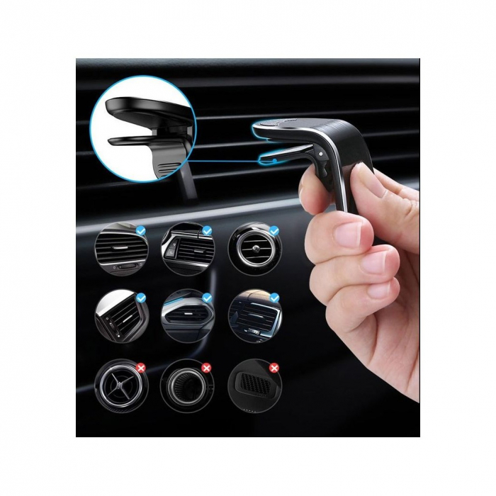 Suport auto Flippy, cu magneti puternici neodim, pentru telefon, tableta, gps, cu prindere pe grila de ventilatie, Negru [3]