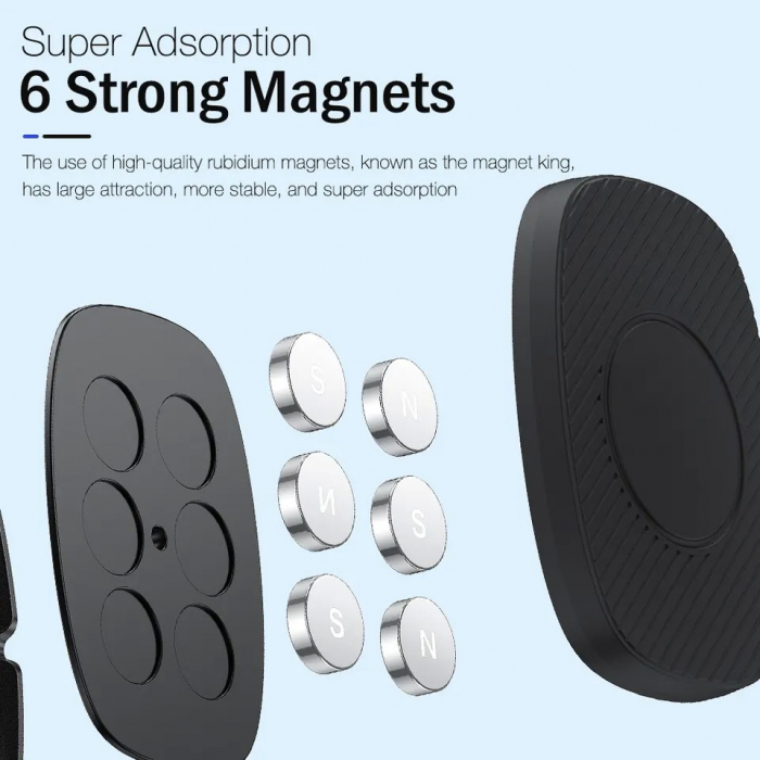 Suport Auto Magnetic Flippy 360 grade cu adeziv, 53 mm, Holder JS - 668, compatibil cu dispozitive intre 4" - 7", Ajustabil, 6 Magneti Neodymium  incorporati, Negru [5]