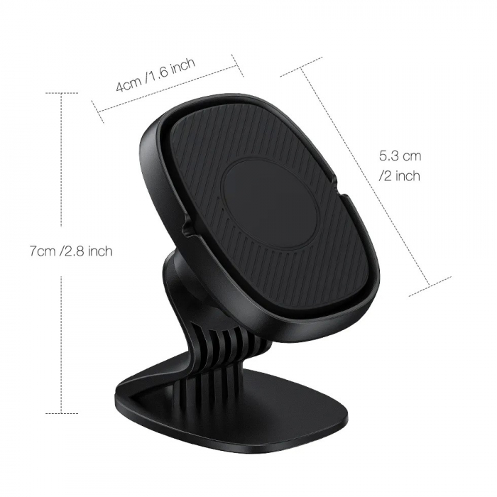 Suport Auto Magnetic Flippy 360 grade cu adeziv, 53 mm, Holder JS - 668, compatibil cu dispozitive intre 4" - 7", Ajustabil, 6 Magneti Neodymium  incorporati, Negru [4]