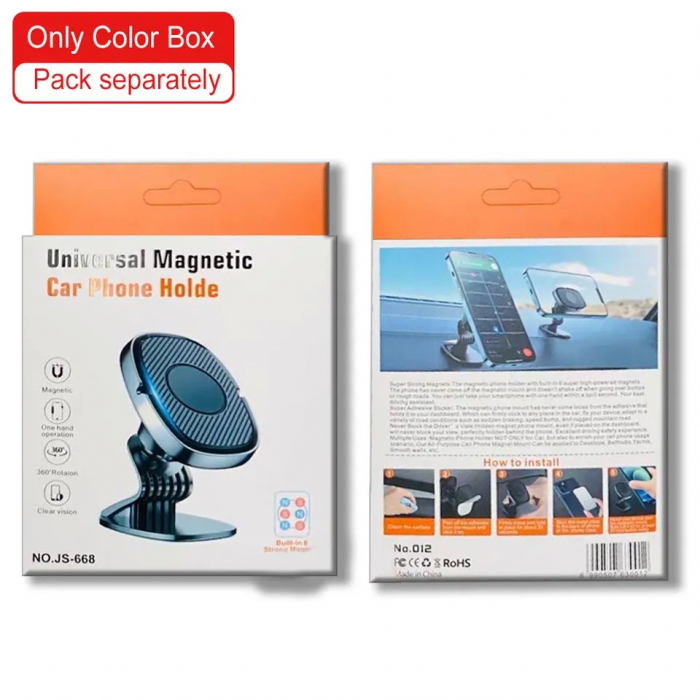 Suport Auto Magnetic Flippy 360 grade cu adeziv, 53 mm, Holder JS - 668, compatibil cu dispozitive intre 4" - 7", Ajustabil, 6 Magneti Neodymium  incorporati, Negru [6]