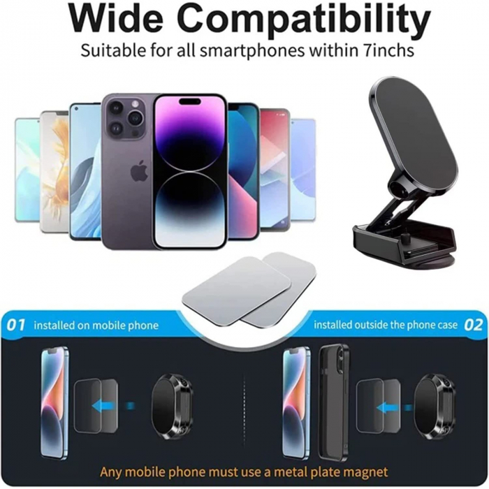 Suport auto magnetic multifuncțional Flippy, Universal, compatibil cu toate dimensiunile de telefon, negru [2]