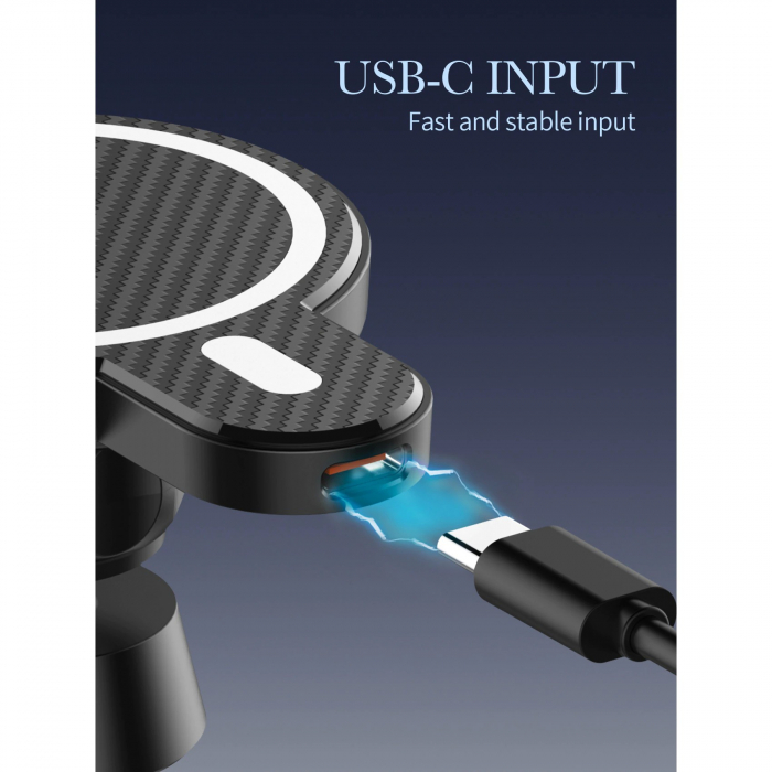 Suport auto MagSafe cu incarcare wireless 15W, Flippy, pentru seria iPhone 12, seria iPhone 13 si seria iPhone 14, Negru [2]